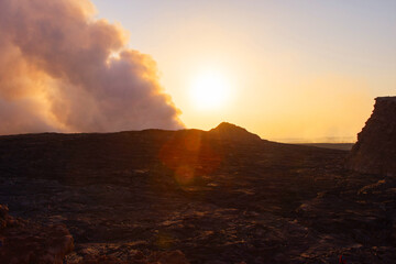 Sunrise at Erta Ale volcanic crater, Ethiopia