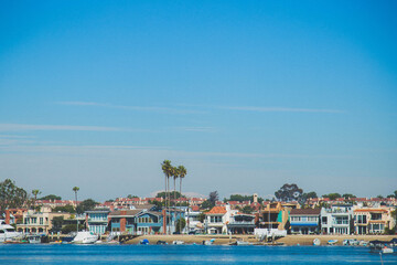 Fototapeta na wymiar view of the port of balboa beach island in southern california newport beach