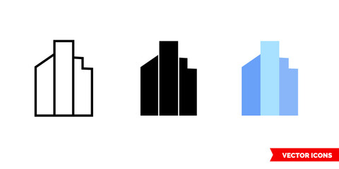 Skyscrapers icon of 3 types. Isolated vector sign symbol.