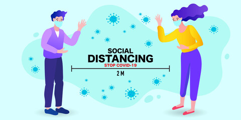 Social Distancing, Space for safety and people. flat vector illustration.
