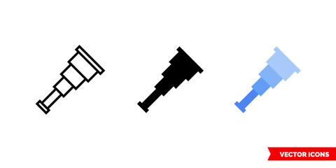 Spyglass icon of 3 types. Isolated vector sign symbol.