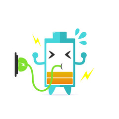 Cute battery life character on power charged isolated on white background. Battery life character emoticon illustration