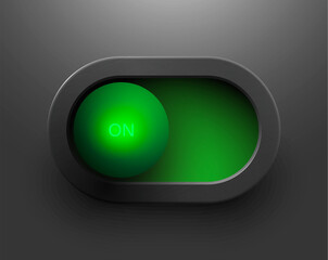 Black/green led light power button ON. Realistic vector illustration EPS10
