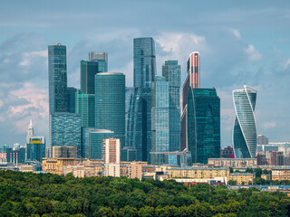 Fototapeta premium Moscow international business center in sunny day. Business district of the city.