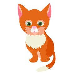 Cute cartoon  red kitten.Vector illustration.Isolated on white background
