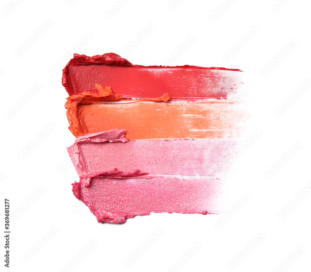 Wall mural Different lipstick swatches isolated on white 
