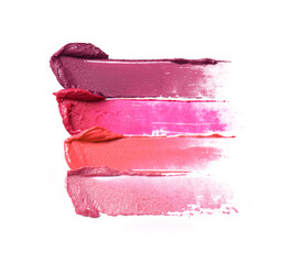 Different lipstick swatches isolated on white 
