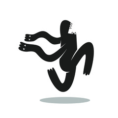 Character design of running monster with eyes on hands. Illustration sticker for print.