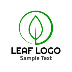 Leaf logo symbol icon sign. A leaf logo, green, simple minimalist style, with a sample text.