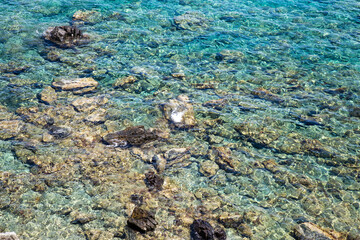 Turquoise sea and rocks. Vacation mood. 