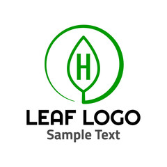 "H" leaf logo symbol icon sign. A leaf logo, green, simple minimalist style, with a green "H" letter and some sample text.