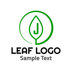 "J" leaf logo symbol icon sign. A leaf logo, green, simple minimalist style, with a green "J" letter and some sample text.