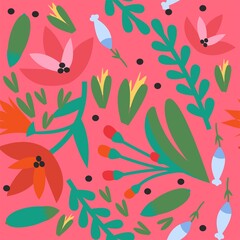 Seamless vector pattern with flowers and plants. Summer background. - 369681660
