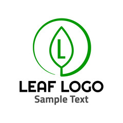 "L" leaf logo symbol icon sign. A leaf logo, green, simple minimalist style, with a green "L" letter and some sample text.