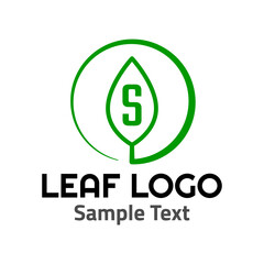 "S" leaf logo symbol icon sign. A leaf logo, green, simple minimalist style, with a green "S" letter and some sample text.