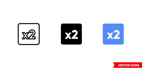 x2 icon of 3 types. Isolated vector sign symbol.