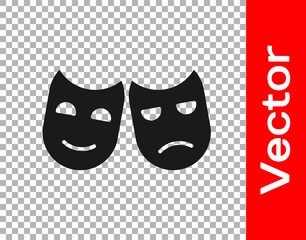 Black Comedy and tragedy theatrical masks icon isolated on transparent background. Vector Illustration.