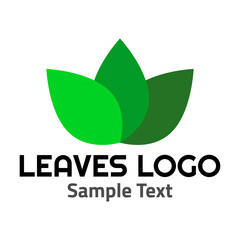 Leaves logo symbol icon sign. A three leaves logo, green shades, simple minimalist style, with a sample text.