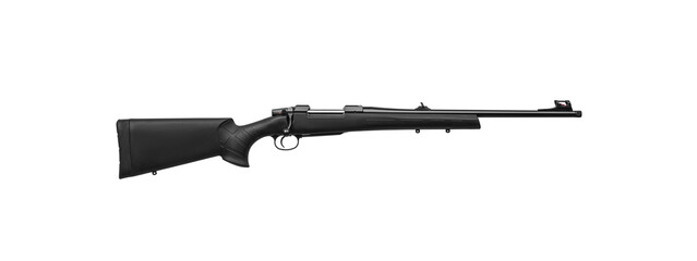 Modern bolt carbine isolated on white background. Hunting rifle with sliding bolt