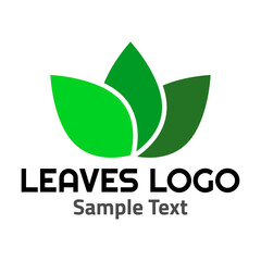 Leaves logo symbol icon sign 2. A three separated leaves logo, green shades, simple minimalist style, with a sample text.
