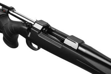 Modern bolt carbine isolated on white background. Hunting rifle with sliding bolt