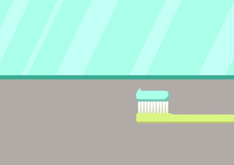 Vector of toothbrush with toothpaste in front of windows in flat style on dental care theme - 369682490
