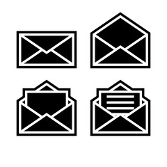 Letter envelope symbols icons signs logos simple black and white colored set 2. A set of icons of the envelope with the letter inside, minimalist, black and white (mostly black) with a black outline.