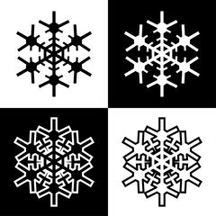Snowflake symbols icons signs logos simple black and white colored set 6. A set of icons of snowflakes, minimalist, black and white with and without an outline.