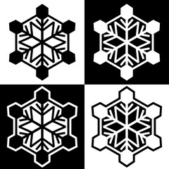 Snowflake symbols icons signs logos simple black and white colored set 7. A set of icons of snowflakes, minimalist, black and white with and without an outline.