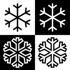 Snowflake symbols icons signs logos simple black and white colored set 8. A set of icons of snowflakes, minimalist, black and white with and without an outline.