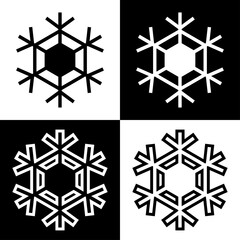 Snowflake symbols icons signs logos simple black and white colored set 9. A set of icons of snowflakes, minimalist, black and white with and without an outline.