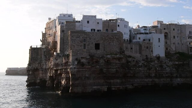 Polignano a mare in Puglia, Italy.  Beautiful overview of the historic center with a view overlooking the sea.
