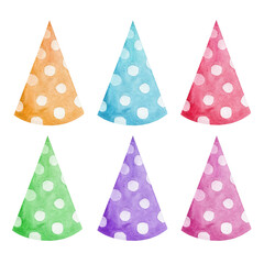 watercolor colorful birthday party hats set isolated on white background