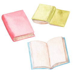 watercolor color books set isolated on white background. School equipment. Library decor