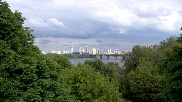 View of the left bank of Kyiv in summer.