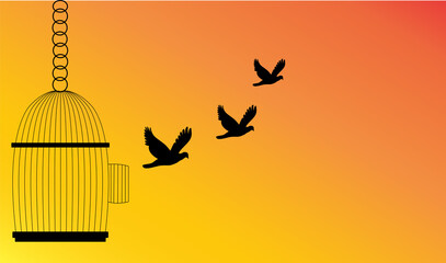 Fototapeta premium Freedom Concept,Bird Flying Out of Cage,stop cruelty to animals let animals be free in nature.