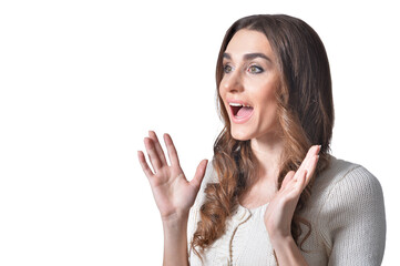 Fototapeta premium Portrait of beautiful woman posing against white