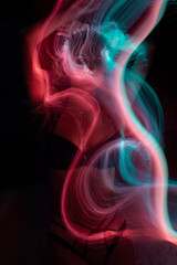 lightpainting portrait, new art direction, long exposure photo without photoshop, light drawing at long exposure	
