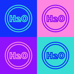 Pop art line Chemical formula for water drops H2O shaped icon isolated on color background. Vector Illustration.