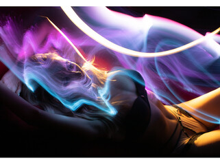 lightpainting portrait, new art direction, long exposure photo without photoshop, light drawing at long exposure	
