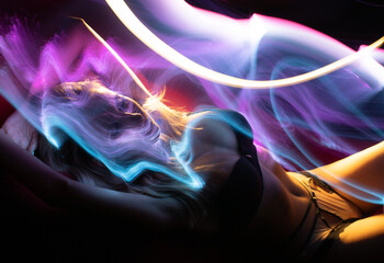 lightpainting portrait, new art direction, long exposure photo without photoshop, light drawing at long exposure	
