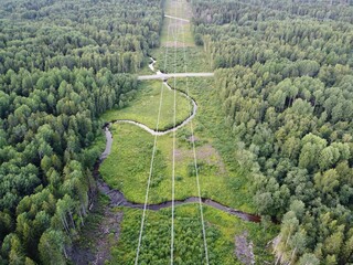 river flow on a sunny summer day, aerial photo