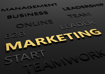 business symbol as text on black board - 3D Illustration