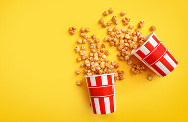 Tasty popcorn in cardboard box