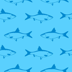 Seamless fish vector pattern. Nature background. Seafood seamless pattern. Backdrop with fishes. Vector illustration. Seamless pattern. Wrapping paper. Nature background.