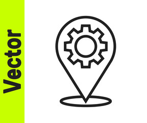 Obraz premium Black line Location with gear icon isolated on white background. Vector Illustration.