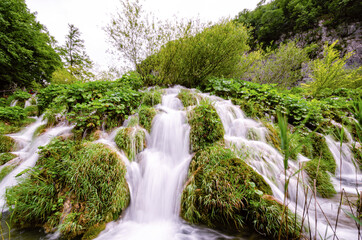 Waterfall cascade in Plitvice Lakes National Park, Croatia