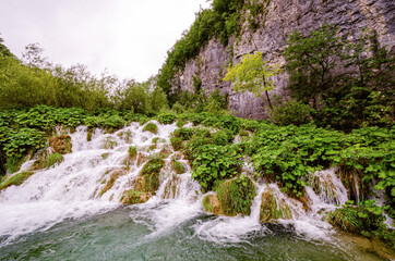 Fototapeta na wymiar Waterfall cascade in Plitvice Lakes National Park, Croatia