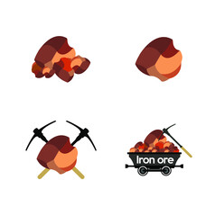 Iron ore rock,wagon with pickax