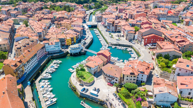 aerial view of llanes fishing town in asturias, spain